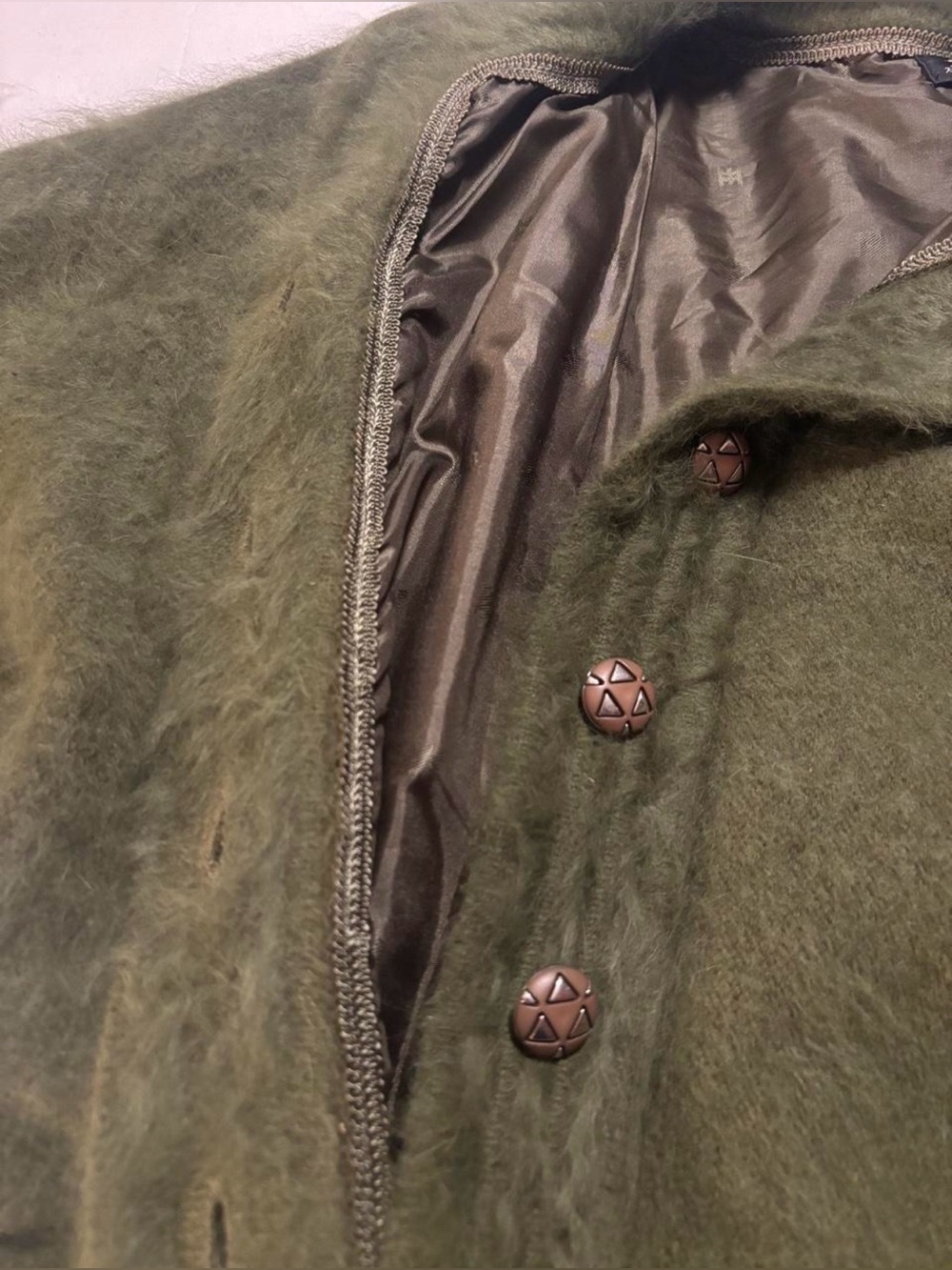Vintage Venesha Angora Knit Cardigan Jacket Sweater Small Olive Green Fuzzy - Picture 5 of 7